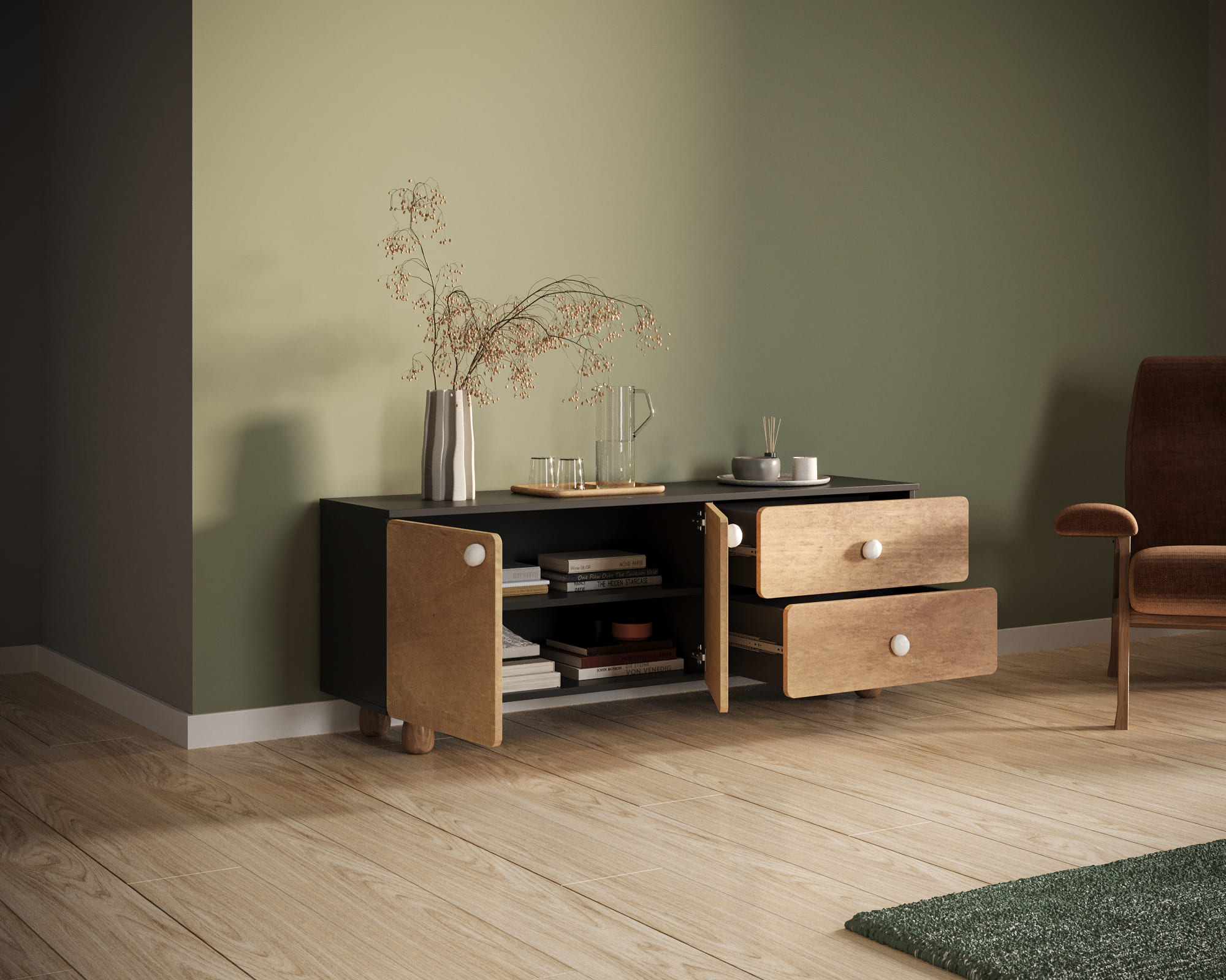 купить Комод низкий с двумя дверками и ящиками "Split" SP11