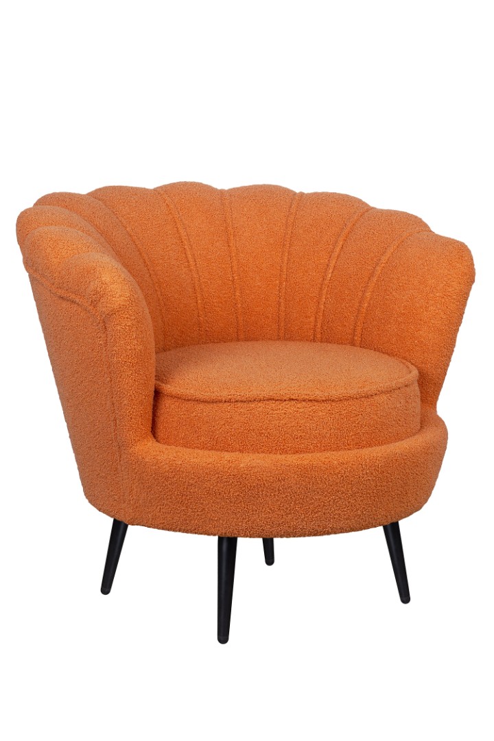 купить Низкое кресло ракушка Pearl Orange Boucle на черных ножках в Москве купить Низкое кресло ракушка Pearl Orange Boucle на черных ножках