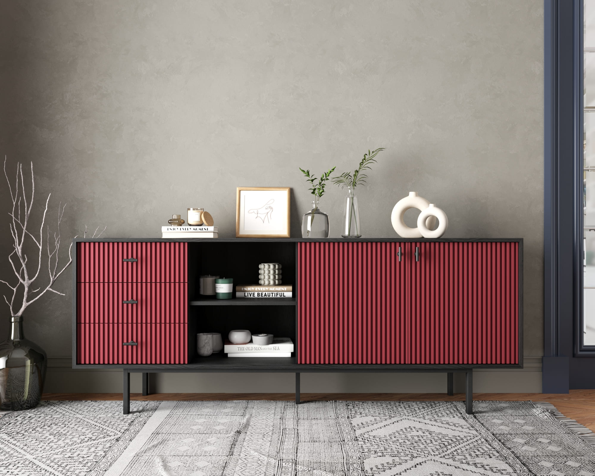 Комод с дверками и нишей "Emerson" арт EM15/red/L в интернет-магазине в Москве Комод с дверками и нишей "Emerson" арт EM15/red/L в интернет-магазине