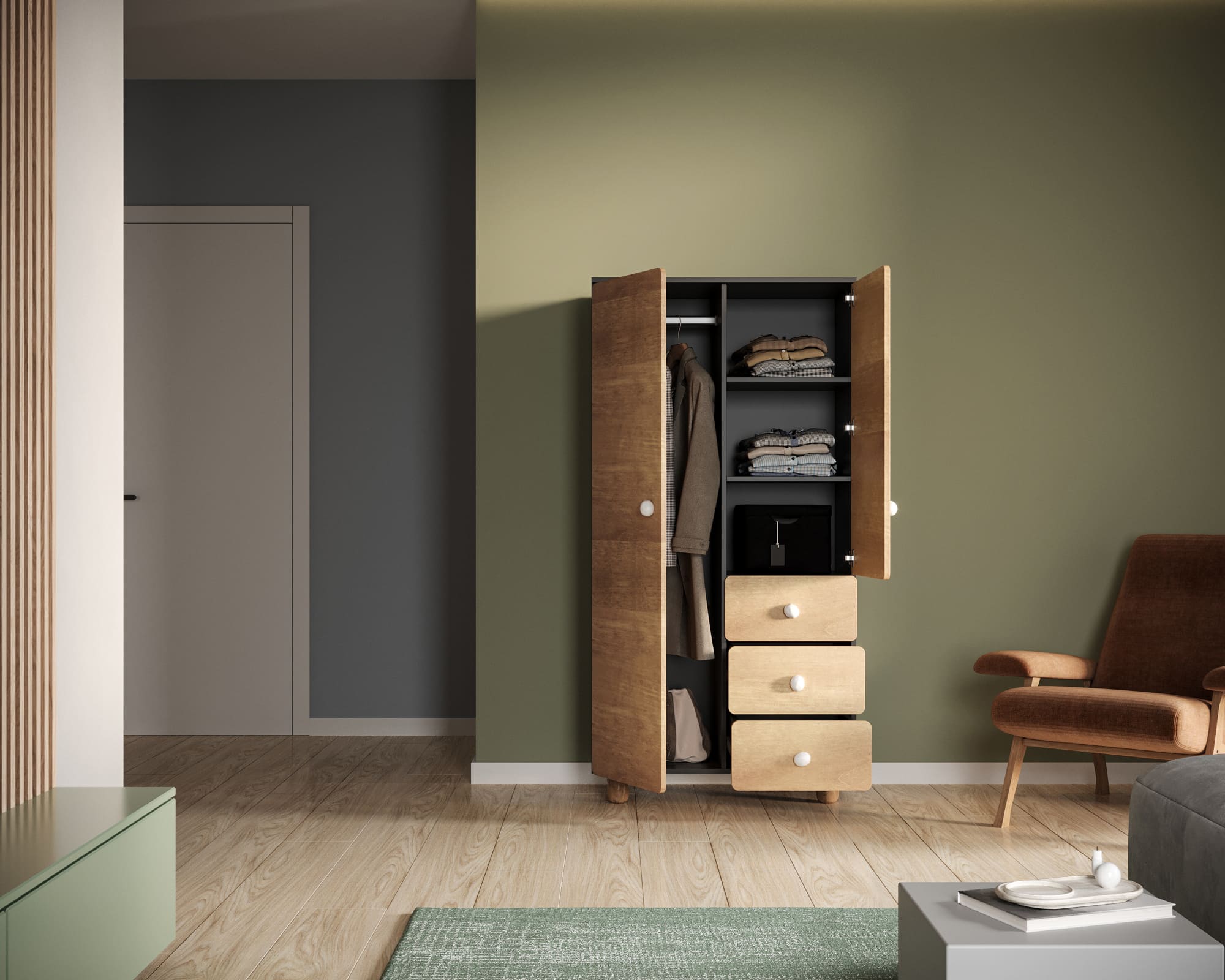 купить Шкаф двухдверный с тремя ящиками "Split" SP16