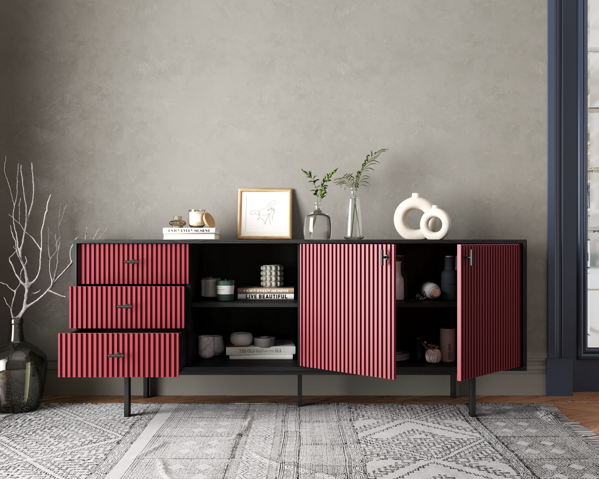 купить Комод с дверками и нишей "Emerson" арт EM15/red/L в Москве купить Комод с дверками и нишей "Emerson" арт EM15/red/L