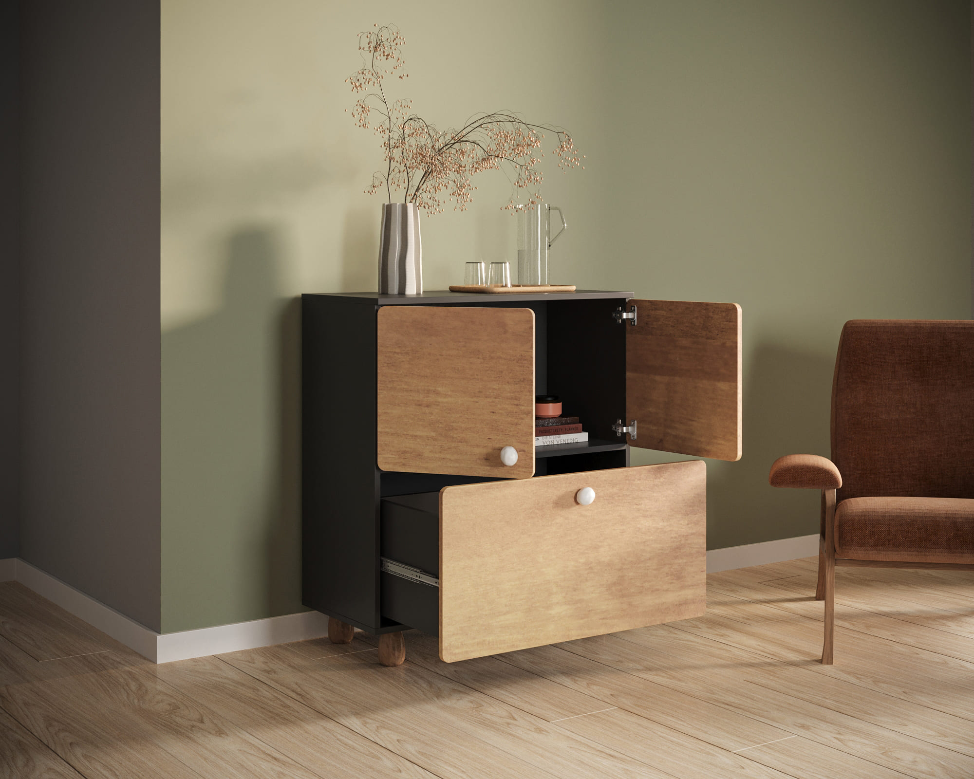 купить Комод с двумя дверками и ящиком "Split" SP03