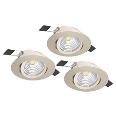 900746 Комплект встраиваемых диммируемых светильников SALICETO, 3X6W (LED), 2700K, 1350lm, ?88, алюминий, матовый никель