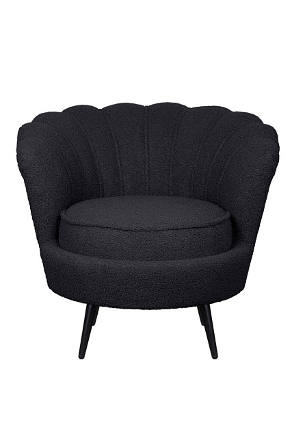Низкое кресло ракушка Pearl Black Boucle на черных ножках