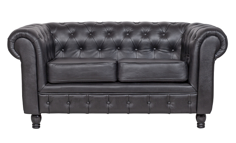Диван из черной кожи Chesterfield Black Leather 2S в Москве Диван из черной кожи Chesterfield Black Leather 2S