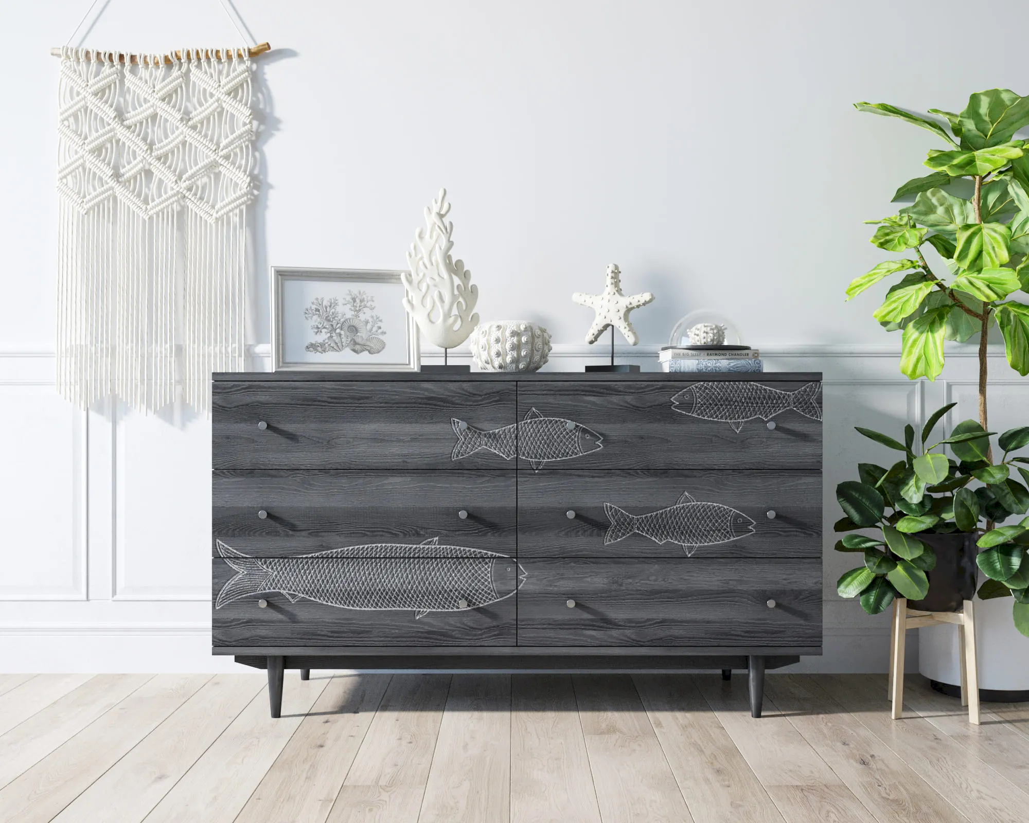 Комод "Boho" 6 ящиков с рыбами арт BH01 в интернет-магазине в Москве Комод "Boho" 6 ящиков с рыбами арт BH01 в интернет-магазине