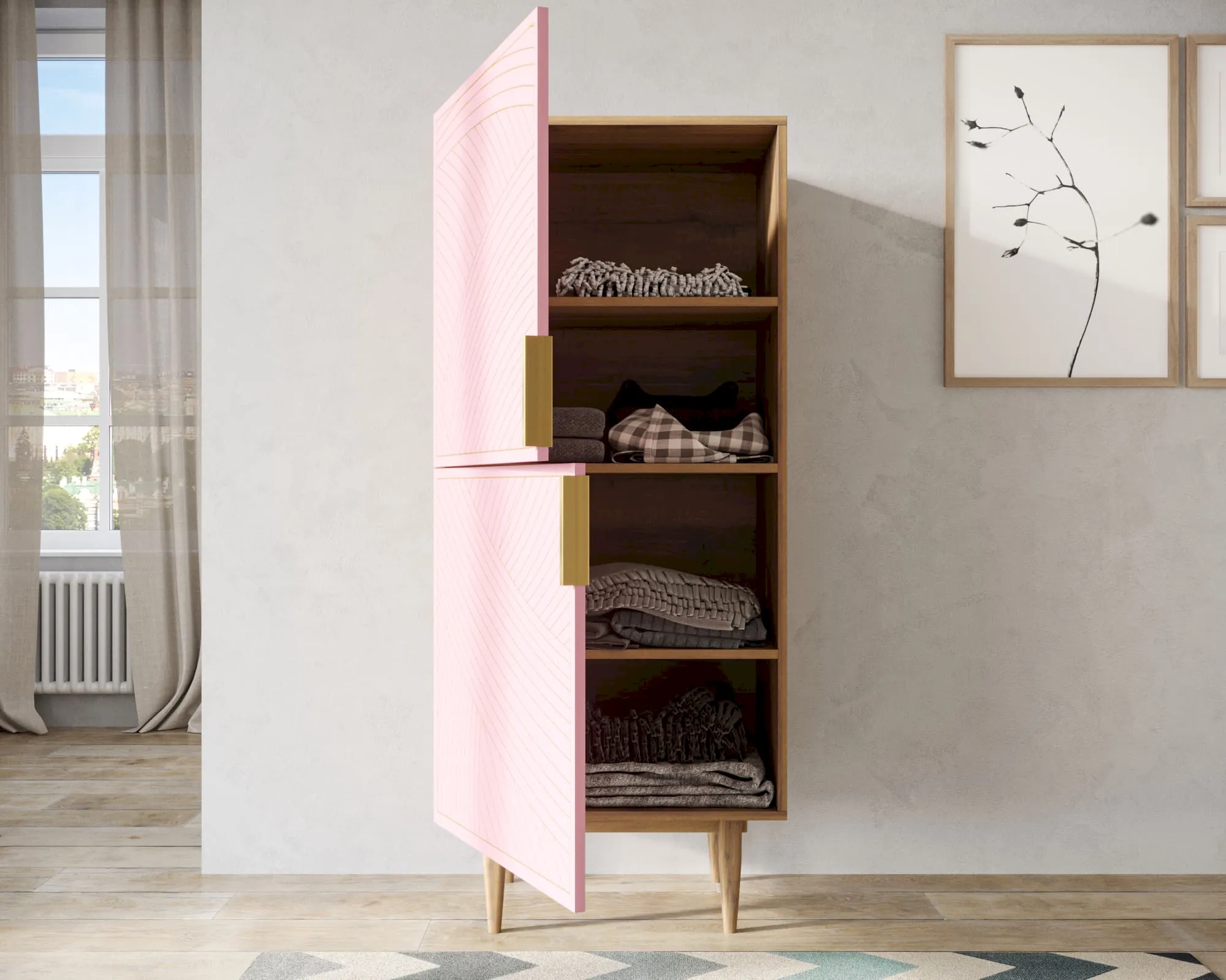 купить Вертикальный комод с двумя дверками "Лайн (Line)" LN05/GR1/pink в Москве купить Вертикальный комод с двумя дверками "Лайн (Line)" LN05/GR1/pink
