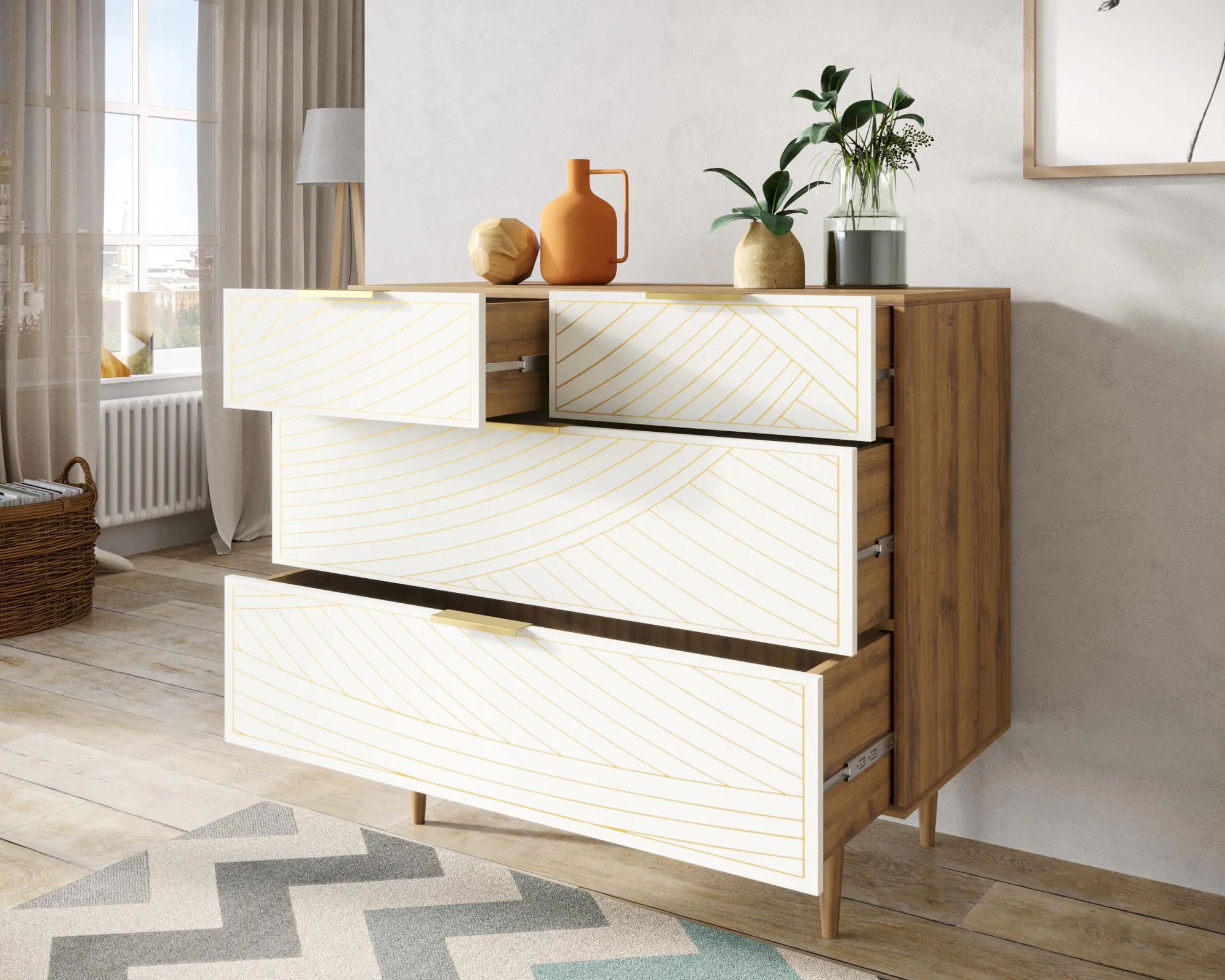 купить Комод с четыремя ящиками "Лайн (Line)" LN14/GR1/beige в Москве купить Комод с четыремя ящиками "Лайн (Line)" LN14/GR1/beige