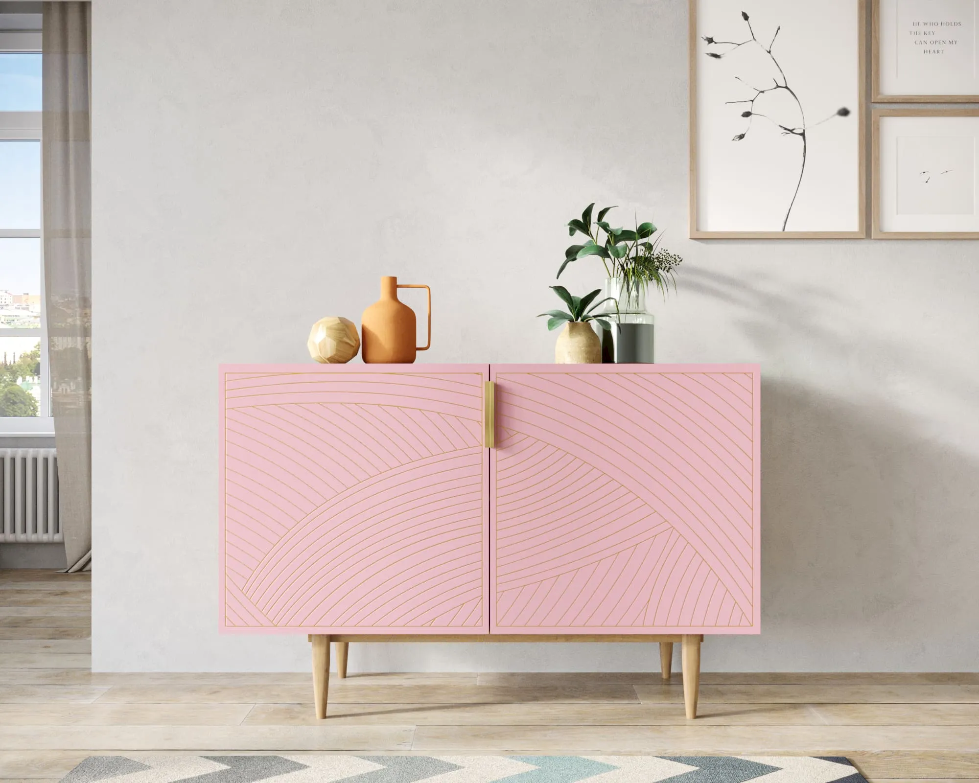Комод с двумя дверками "Лайн (Line)" LN01/GR1/pink в интернет-магазине в Москве Комод с двумя дверками "Лайн (Line)" LN01/GR1/pink в интернет-магазине