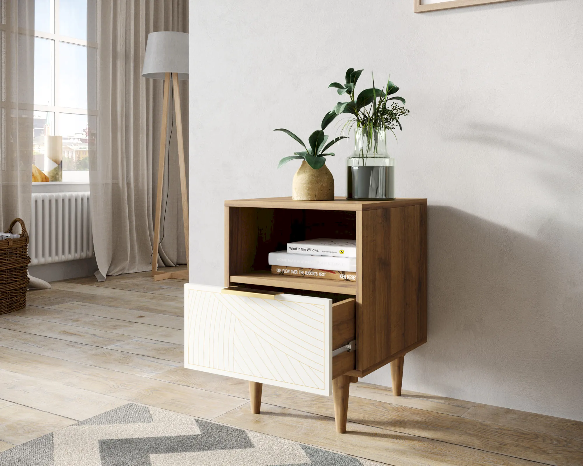 купить Тумбочка с нижним ящиком "Лайн (Line)" LN09/GR1/beige в Москве купить Тумбочка с нижним ящиком "Лайн (Line)" LN09/GR1/beige