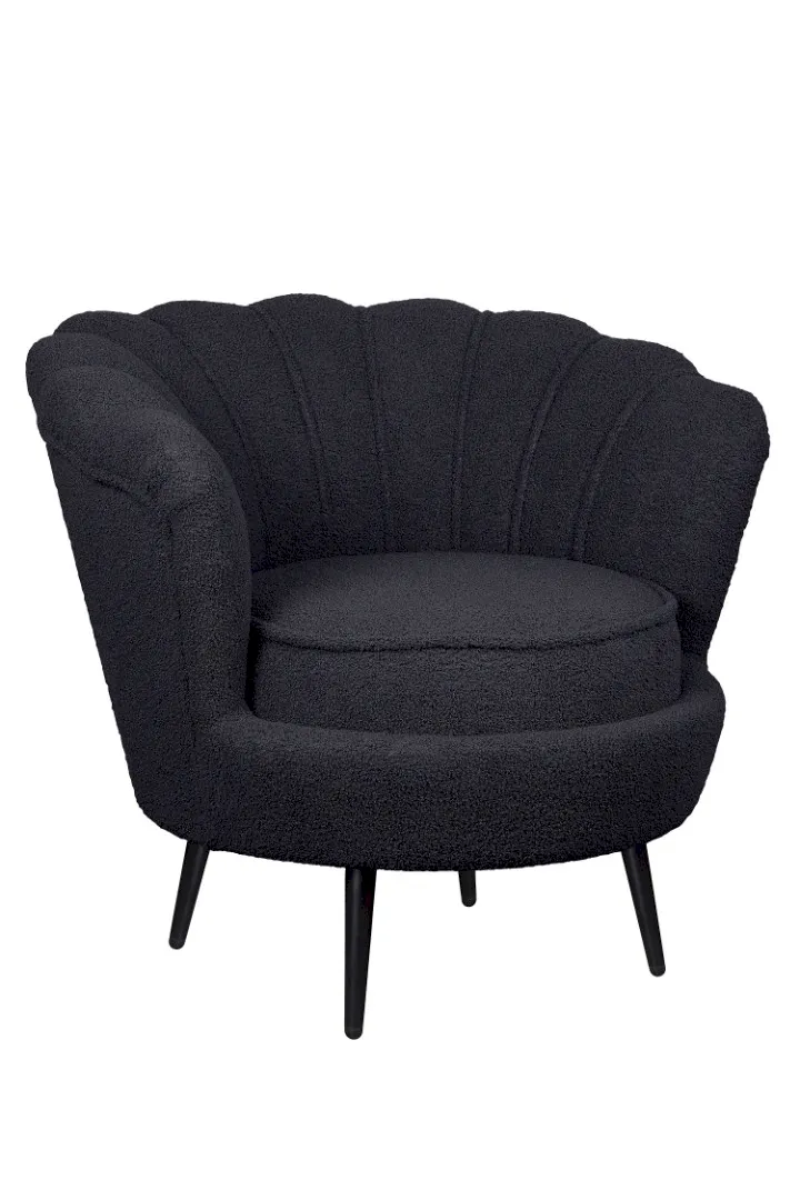купить Низкое кресло ракушка Pearl Black Boucle на черных ножках в Москве купить Низкое кресло ракушка Pearl Black Boucle на черных ножках