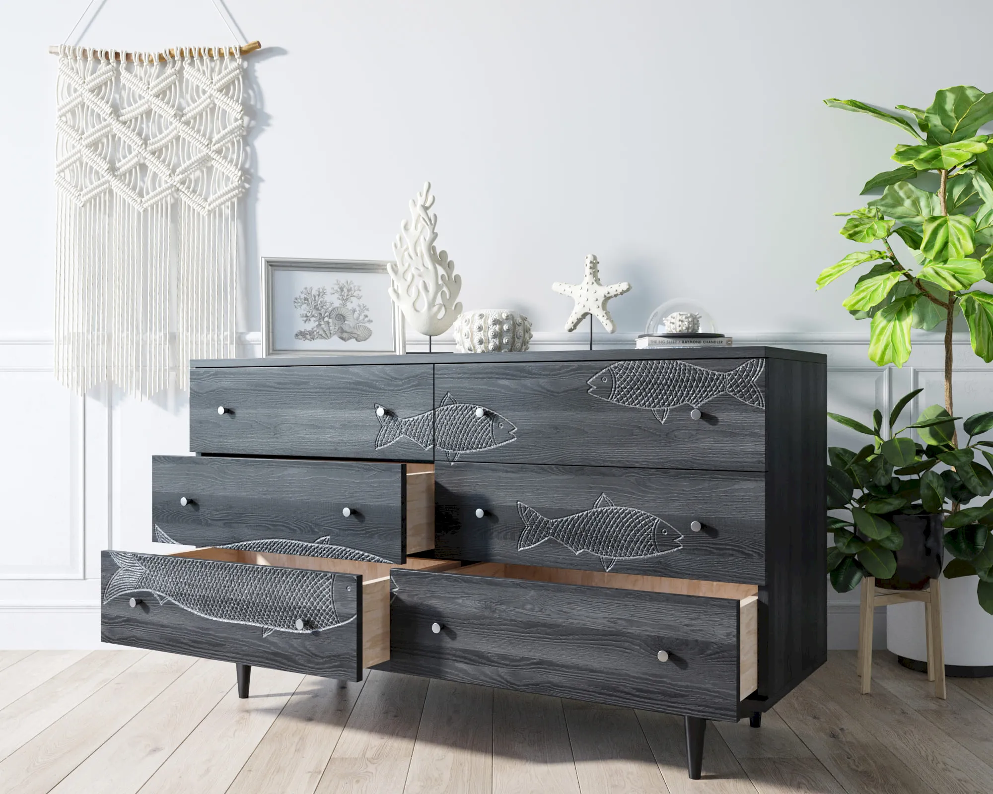 купить Комод "Boho" 6 ящиков с рыбами арт BH01 в Москве купить Комод "Boho" 6 ящиков с рыбами арт BH01