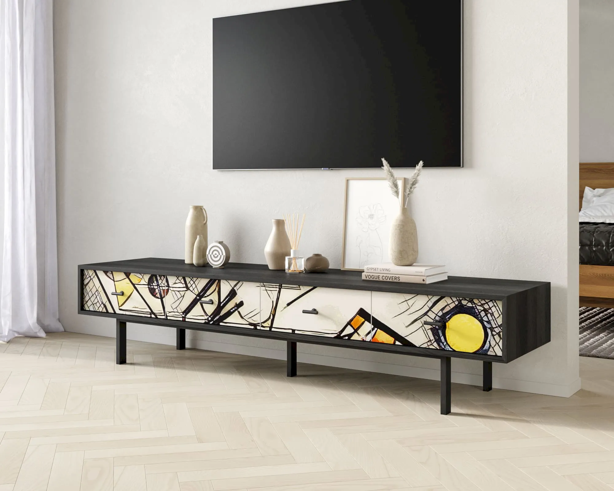 заказать Комод с четырьмя ящиками под TV "Эмерсон (Emerson)" by Kandinsky арт EM06/Print_01 в Москве заказать Комод с четырьмя ящиками под TV "Эмерсон (Emerson)" by Kandinsky арт EM06/Print_01