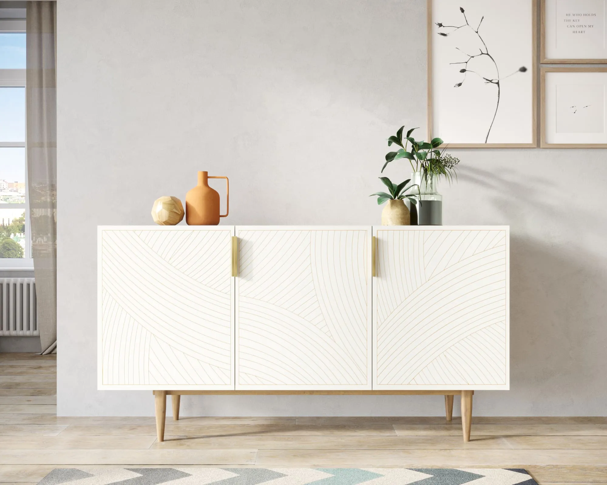 Комод с тремя дверками "Лайн (Line)" LN02/GR1/beige в интернет-магазине в Москве Комод с тремя дверками "Лайн (Line)" LN02/GR1/beige в интернет-магазине