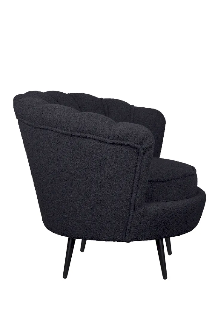 заказать Низкое кресло ракушка Pearl Black Boucle на черных ножках в Москве заказать Низкое кресло ракушка Pearl Black Boucle на черных ножках
