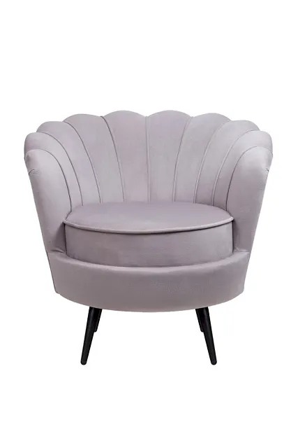 Низкое кресло ракушка Pearl Grey на черных ножках