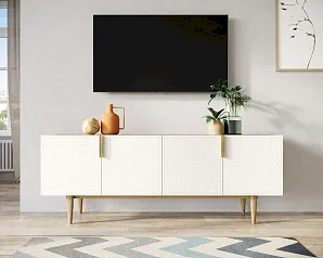Комод под TV с четыремя дверками "Лайн (Line)" LN06/GR1/beige в интерьере