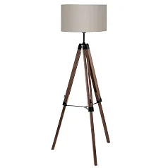 купить стильные 44115 Торшер LANTADA на треноге, 1x60W(E27), дерево, орех, сталь/ текстиль, серо-коричн в интернет-магазине