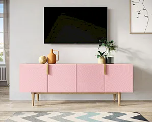 Комод под TV с четыремя дверками "Лайн (Line)" LN06/GR1/pink в интерьере