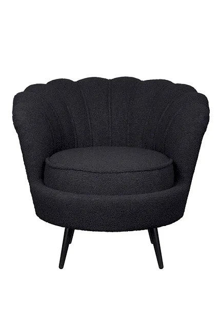 Низкое кресло ракушка Pearl Black Boucle на черных ножках в Москве Низкое кресло ракушка Pearl Black Boucle на черных ножках