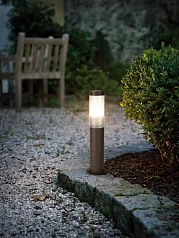 купить 900986 Уличный напольный светильник с датчиком движения HELSINKI, 1X15W (E27), IP44, H450, нержавеющая сталь, коричневый/пластик, черный полупрозрачны