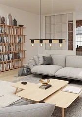 купить стильные 43902 Люстра BAILRIGG, 4X40W (E27), L895, B45, H1100, сталь, дерево, черный, коричневый в интернет-магазине