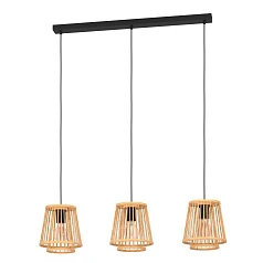 43853 Подвесной потолочный светильник (люстра) HYKEHAM, 3Х40W, E27, L910, B210, H1100, сталь, черный/дерево, натуральный на заказ
