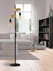 заказать 32919 Торшер с ножн. выкл. TOWNSHEND, 2х10W (E27), L205, B250, H1665, сталь, дерево, черный, коричне