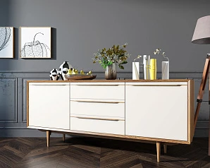 фото Комод "Bruni white" с тремя ящиками и дверками арт BR-03WH в интерьере