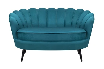 Диван ракушка Pearl Double Marine Velvet на черных ножках в интерьере