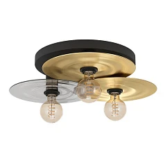 44027 Потолочная люстра LINTMILL, 3х40W (E27), H200, ?530, сталь, черный, брашированная латунь / стекло, серый в интерьере