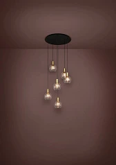 заказать 390279 Люстра диммируемая TERQUE, 6X5,4W (LED), 3000K, 3060lm, ?540, сталь, черный, матовая латунь/стекло, прозрачный