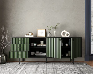 Комод с дверками и нишей "Emerson" арт EM15/green/L в интерьере