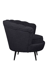 Низкое кресло ракушка Pearl Black Boucle на черных ножках