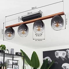 900185 Потолочный светильник FILAGO, 4x40W, E27, L880, B145, H250, сталь, дерево, черный, коричневый/стекло, темно-серый полупрозрачный