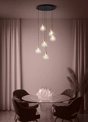 заказать 390279 Люстра диммируемая TERQUE, 6X5,4W (LED), 3000K, 3060lm, ?540, сталь, черный, матовая латунь/стекло, прозрачный