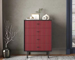 купить красивый Комод вертикальный с четырьмя ящиками "Emerson" арт EM18/red/L в интернет-магазине