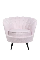 Низкое кресло ракушка Pearl Pink Boucle на черных ножках на заказ