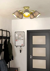 фото 31535 Люстра потолочная MASERLO, 5X60(Е27), металл, кремово-золотой/текстиль, капучино в интерьере