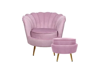 красивое Кресло с пуфом ракушка Pearl Pink