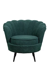 фото Низкое кресло ракушка Pearl зеленый Boucle на черных ножках в интерьере