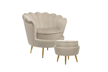Кресло с пуфом ракушка Pearl Taupe