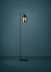 заказать стильные 390256 Торшер с ножным выключателем ESTANYS, 1X40 (E27), H1715, сталь, черный/стекло, коричневый полупрозрачный