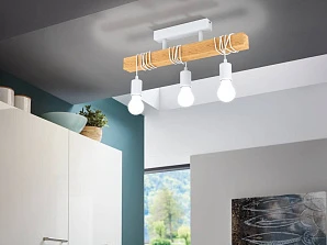 заказать 33166 Потолочный светильник TOWNSHEND, 3х60W (E27), L550, B105, H265, сталь, белый/дерево, коричневы