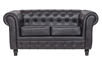 Диван из черной кожи Chesterfield Black Leather 2S на заказ