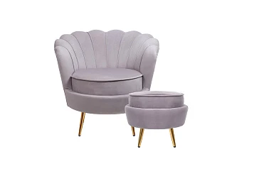 заказать Кресло с пуфом ракушка Pearl Grey
