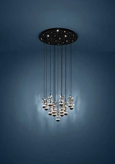 красивые 390277 Люстра диммируемая PIANOPOLI 2, 15X1,8W (LED), 3000K, 3600lm, ?500, сталь, черный/переливающееся стекло, прозрачный на заказ