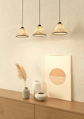 43943 Люстра OXPARK, 3X25W (E27), L920, B220, H1100, сталь, черный / текстиль с листьями бамбука, белый, зеленый на заказ