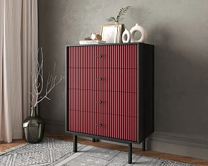 купить красивый Комод вертикальный с четырьмя ящиками "Emerson" арт EM18/red/L в интернет-магазине