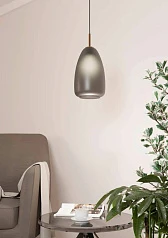 900506 Подвесной потолочный светильник ALOBRASE, 1x40W, E27, H1100, ?200, сталь, черный, матовая латунь/стекло, серый матовый